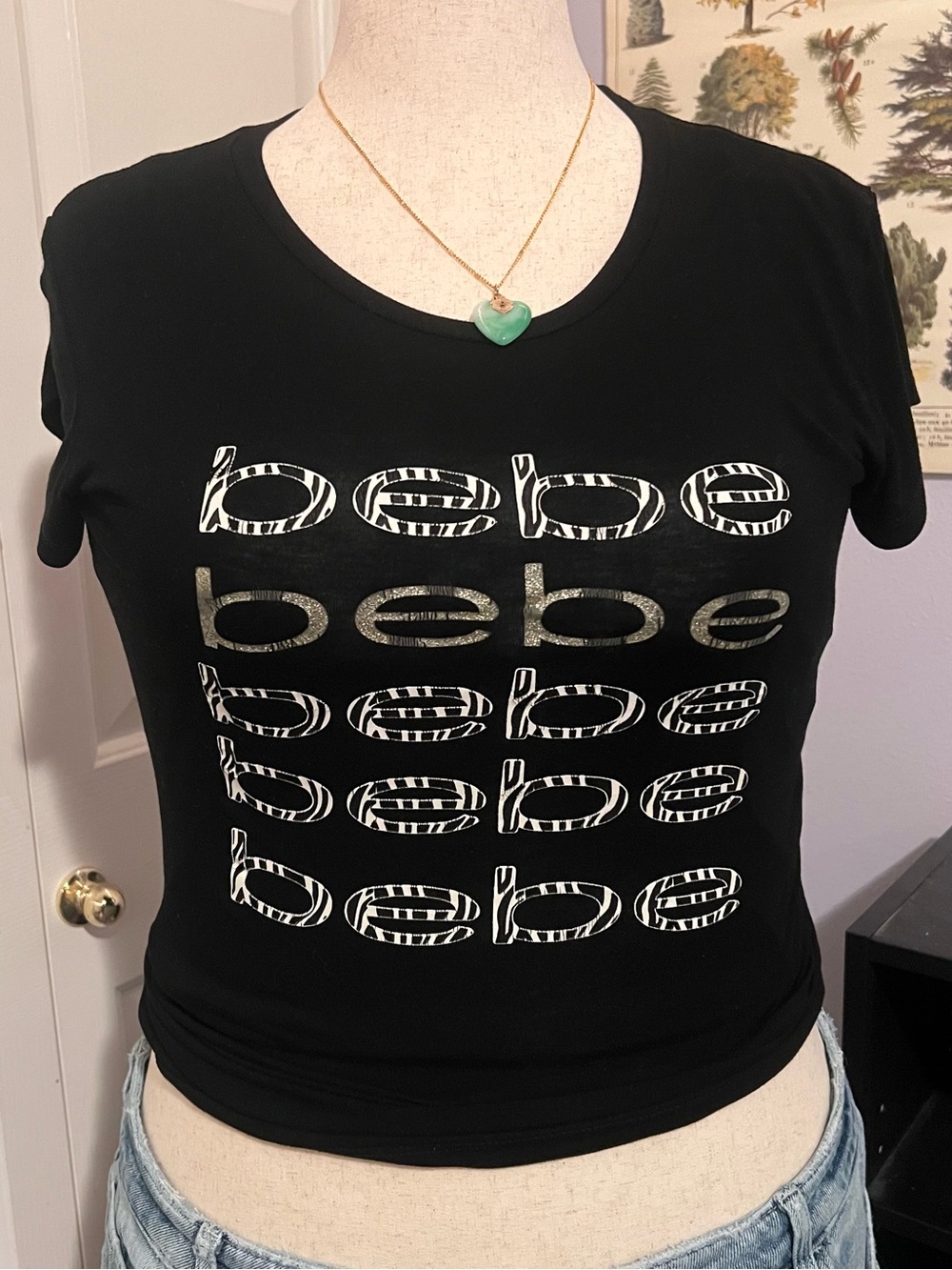 bebe Black Graphic Logo Crop Tee